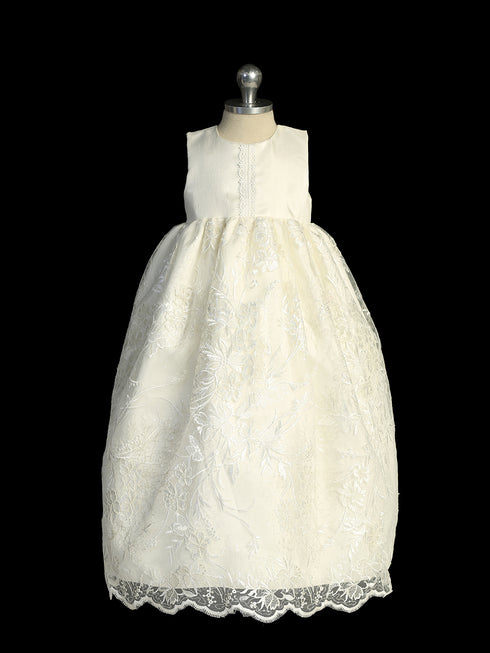 Girls White Metallic Floral Embroidery 2 PC Cap Sleeve Ropone with 3D Flowers, Sizes S-L